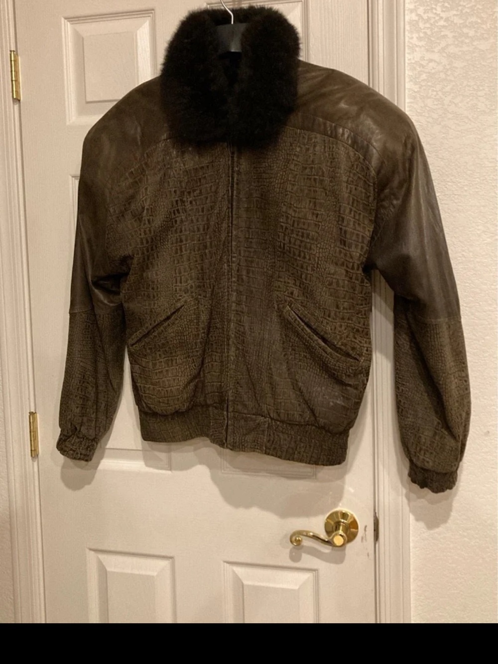 Alan Michaels Brown embossed Leather Bomber, with possum vest, 3 in 1 jacket